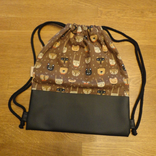 Turnbeutel / Rucksack Baumwolle Tiere braun